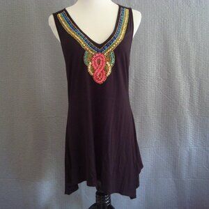 NWT Boston Proper Asymmetrical Beaded Sleeveless Top Black Size M